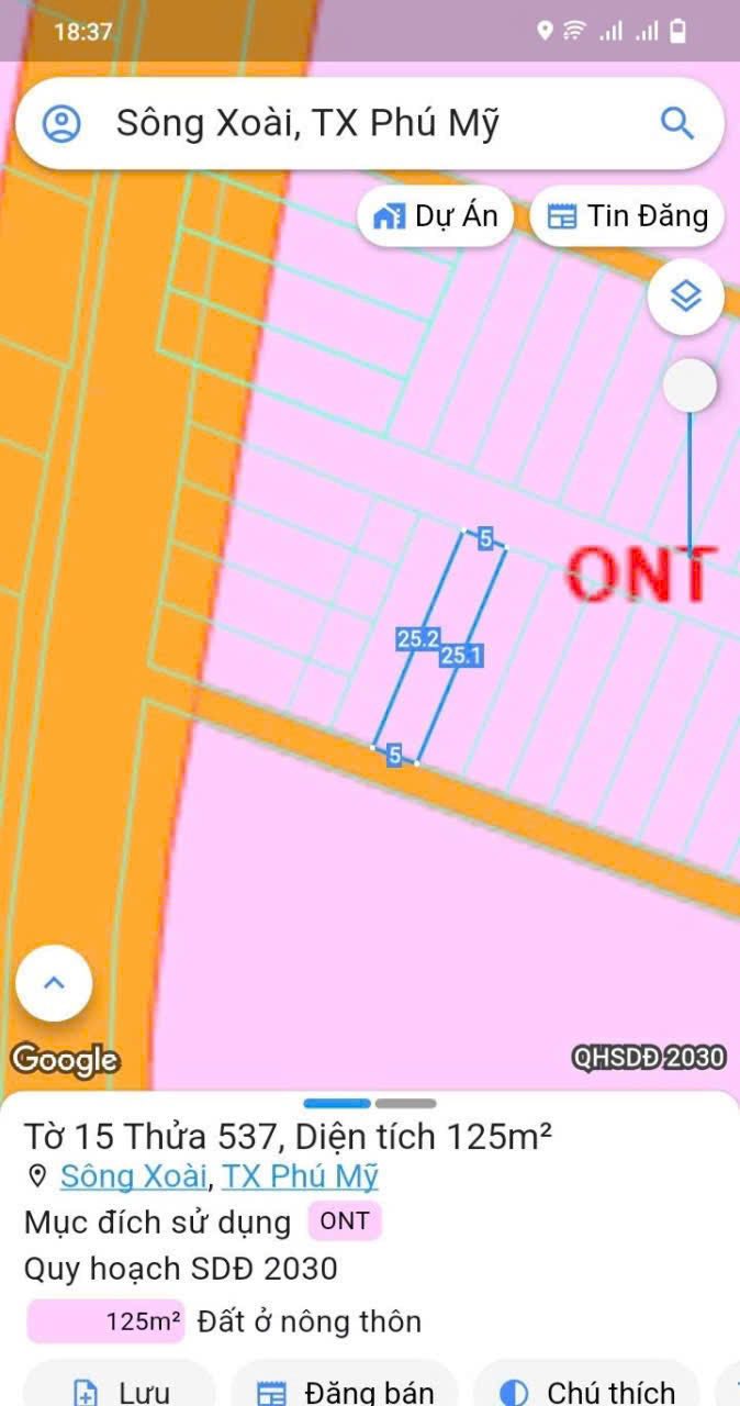Đất thổ cư 2 mặt tiền Sông Xoài Phường Tân Thành 125m² giá 590 triệu - Cơ hội đầu tư tuyệt vời!