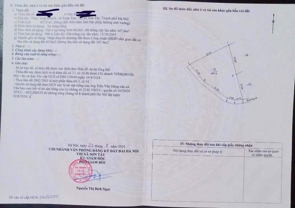 Đất nền phường Tùng Thiện, Sơn Tây 407m² giá nhỉnh 2 tỷ - Vị trí đẹp, phong thủy tốt!