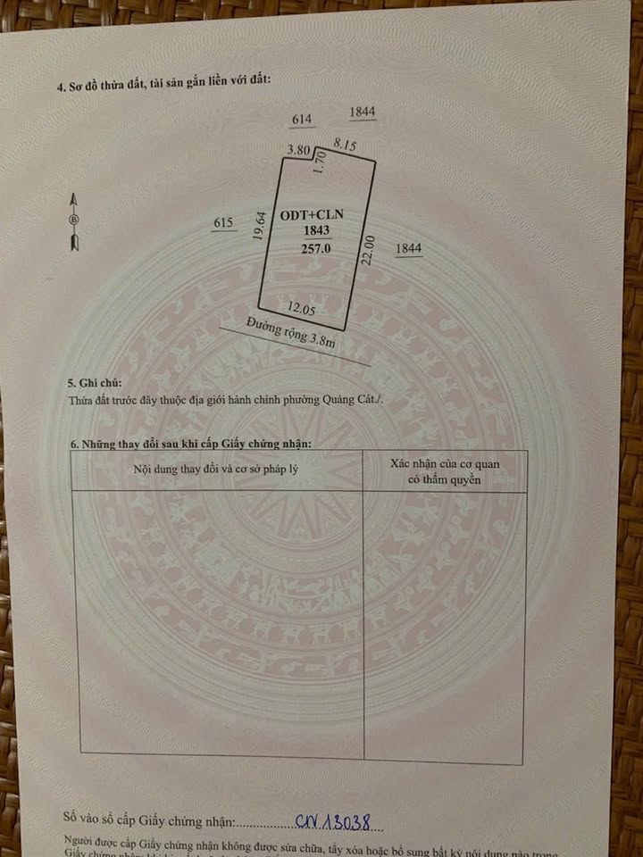 Lô đất phố 3 Quảng Cát, Sầm Sơn 257m² - Mặt tiền lý tưởng 12m, cơ hội đầu tư!