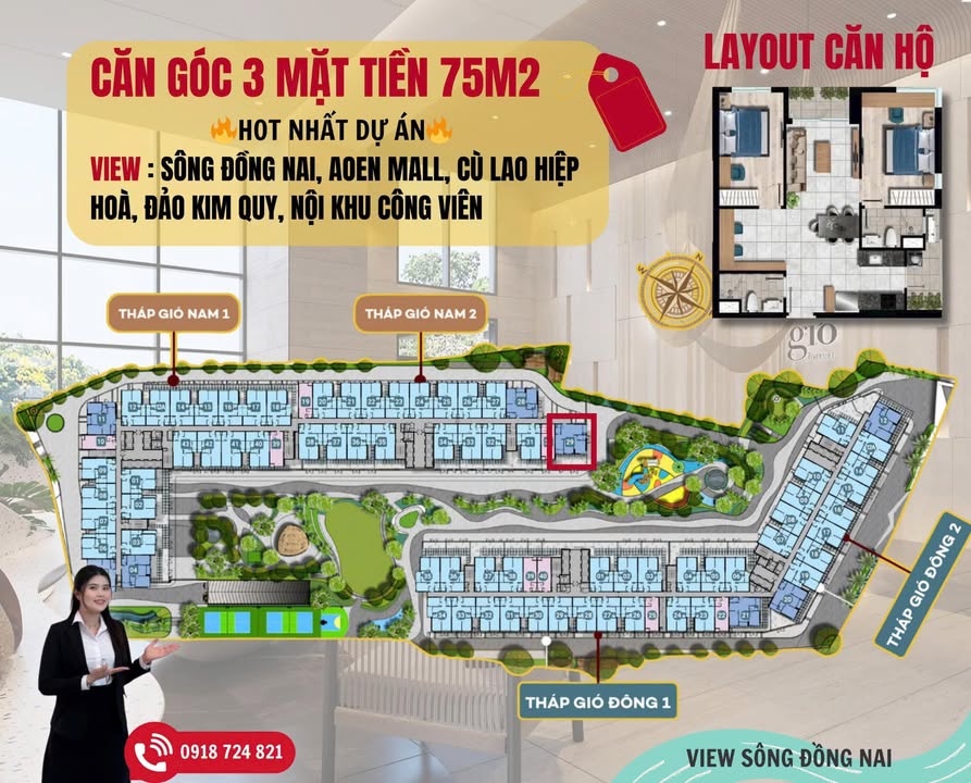 Căn hộ góc 75m² The Gió Riverside - View tuyệt đẹp, chỉ 1 căn/tầng!