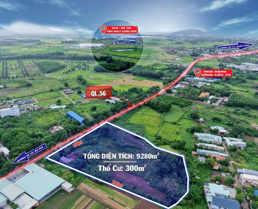Đất thổ cư 9000m² mặt tiền Quốc lộ 56, Hòa Long, Bà Rịa - Giá 42 tỷ - Cơ hội đầu tư hấp dẫn!