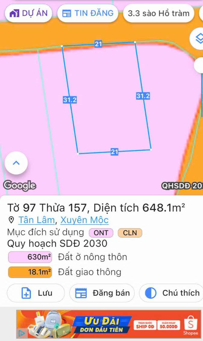Đất nền xã Tân Lâm, Xuyên Mộc 651m² giá 1.3 tỷ - Đầu tư sinh lời ngay!