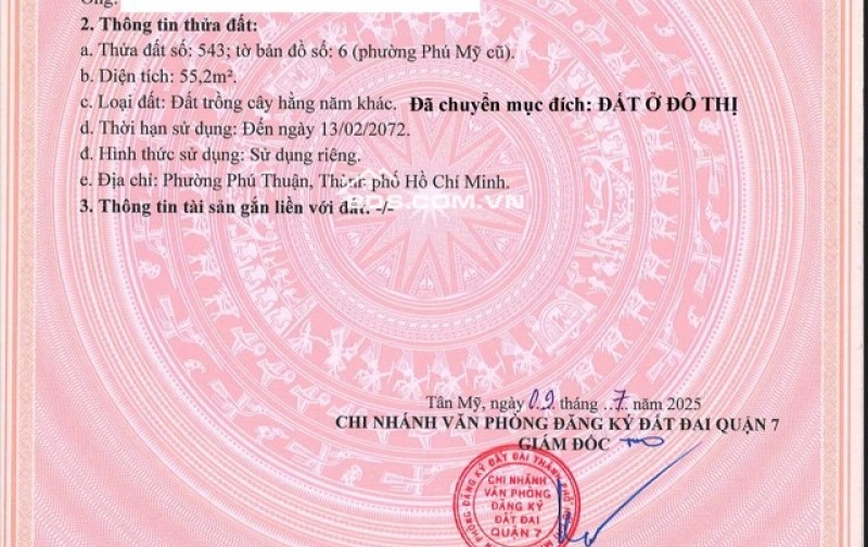 Đất thổ cư Quận 7 55,20m² giá 6,25 tỷ - Vị trí tiềm năng, chính chủ!