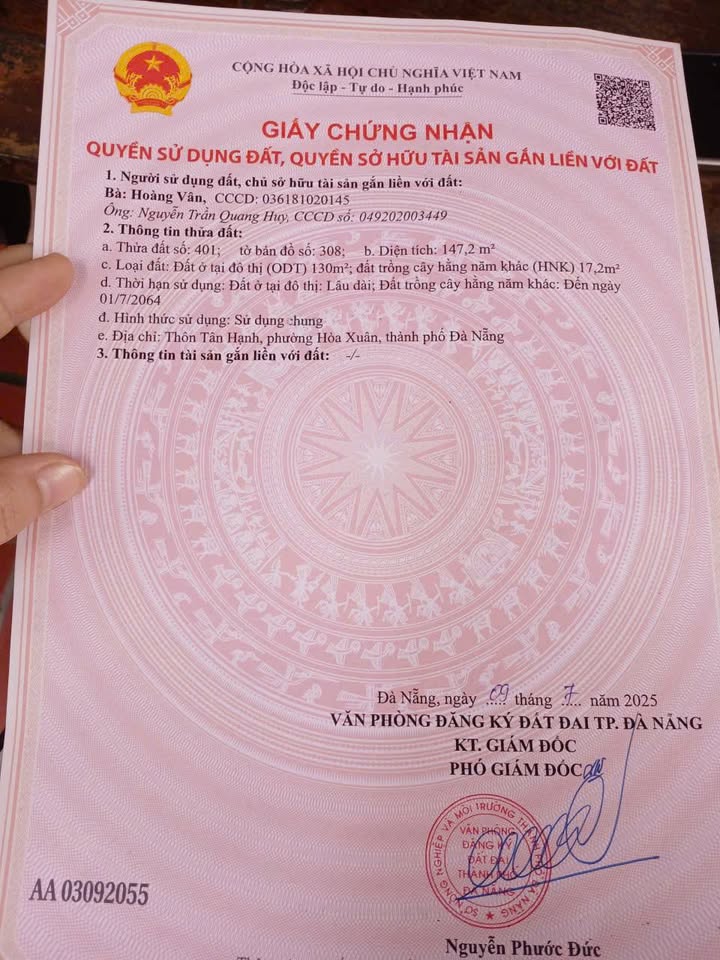 Đất nền Hòa Xuân 147m² giá 1.75 tỷ - Sổ đỏ chính chủ, gần đường lớn!