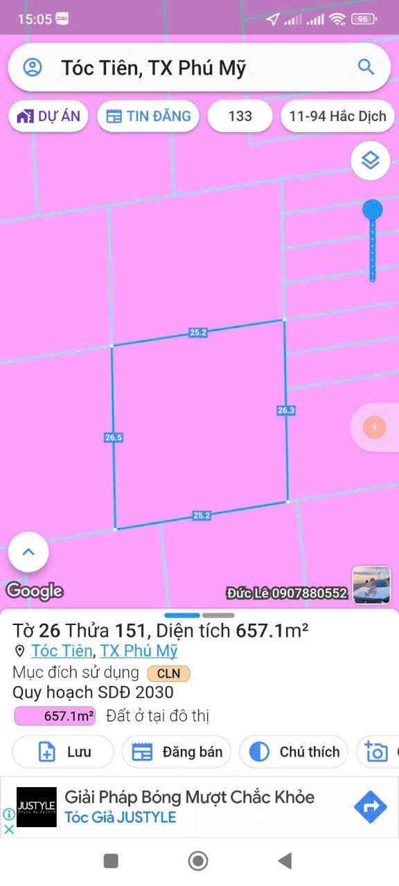 Đất nền Tóc Tiên, Phú Mỹ 657m² giá 750 triệu - Sổ đỏ chính chủ