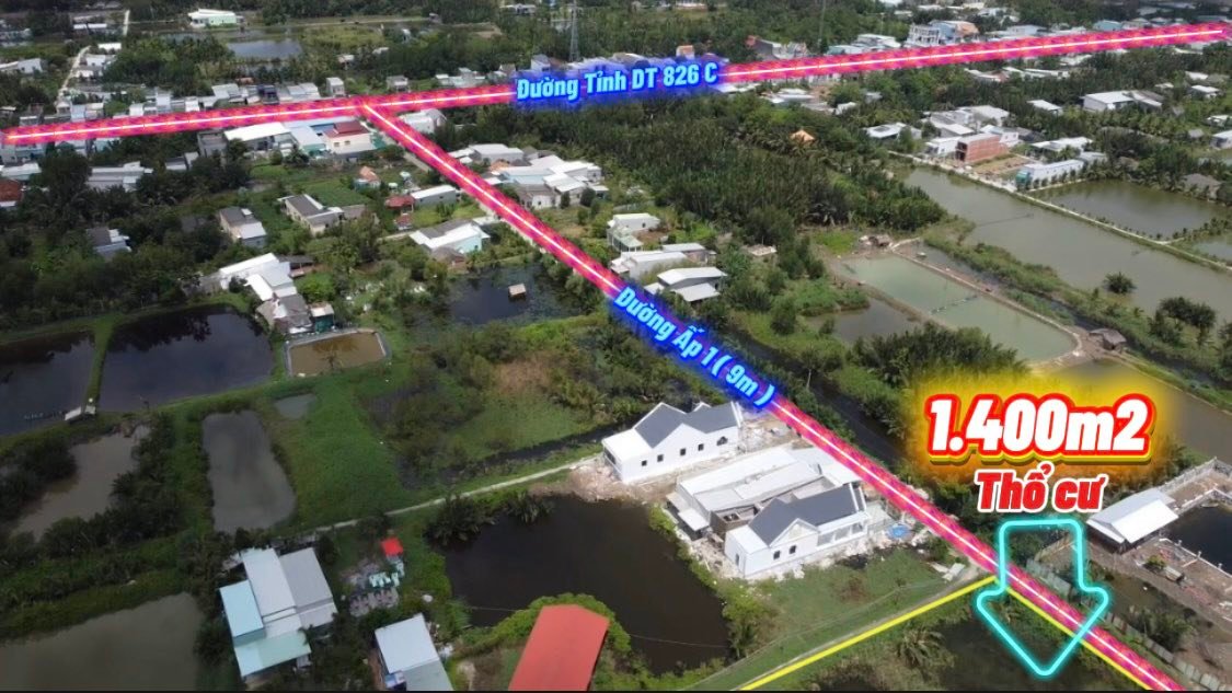 Đất thổ cư mặt tiền đường Ấp 1, Long An 1400m² giá 11.9 tỷ - Sổ hồng chính chủ!