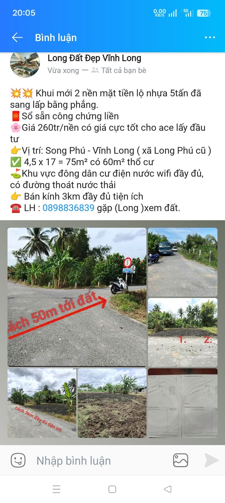 Đất nền mặt tiền Song Phú, Vĩnh Long 75m² giá chỉ 260 triệu - Đầu tư sinh lời ngay!