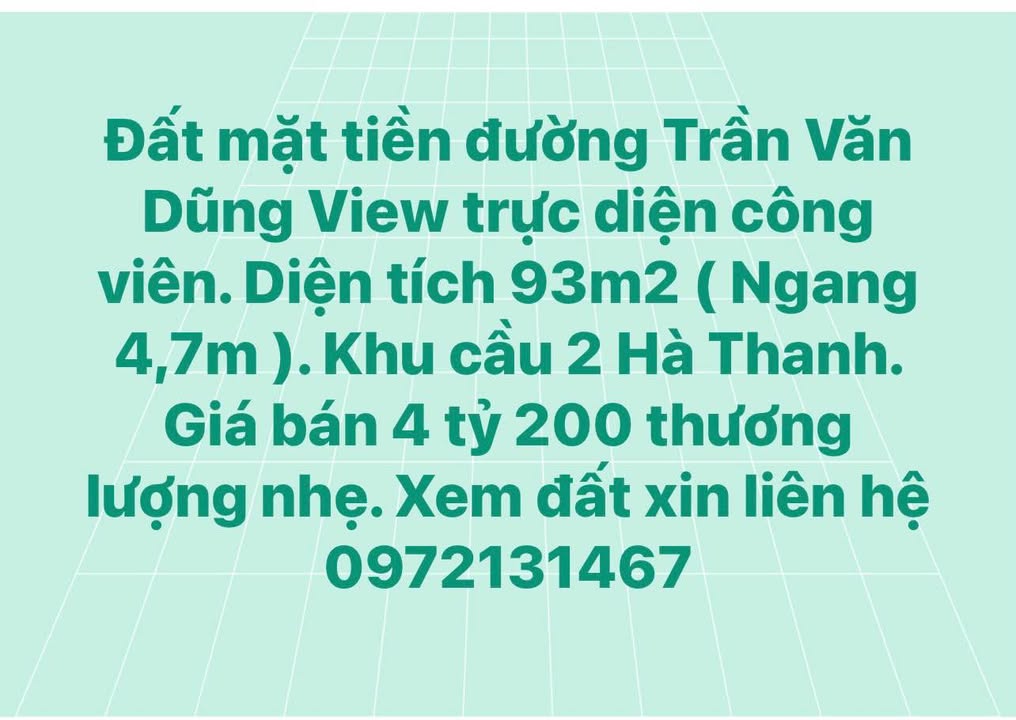 Đất mặt tiền đường Trần Văn Dũng, Quy Nhơn 93m² giá 4.2 tỷ - View công viên tuyệt đẹp!