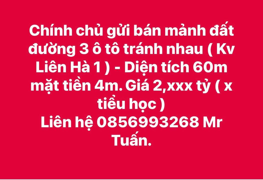 Đất nền Liên Hà 1, Nam Định 60m² giá 2 tỷ - Ô tô tránh nhau
