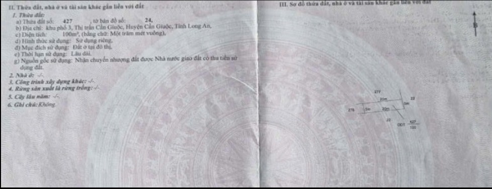 Đất thổ cư 100m² tại thị trấn Cần Giuộc - Giá 1 tỷ, sổ đỏ chính chủ!