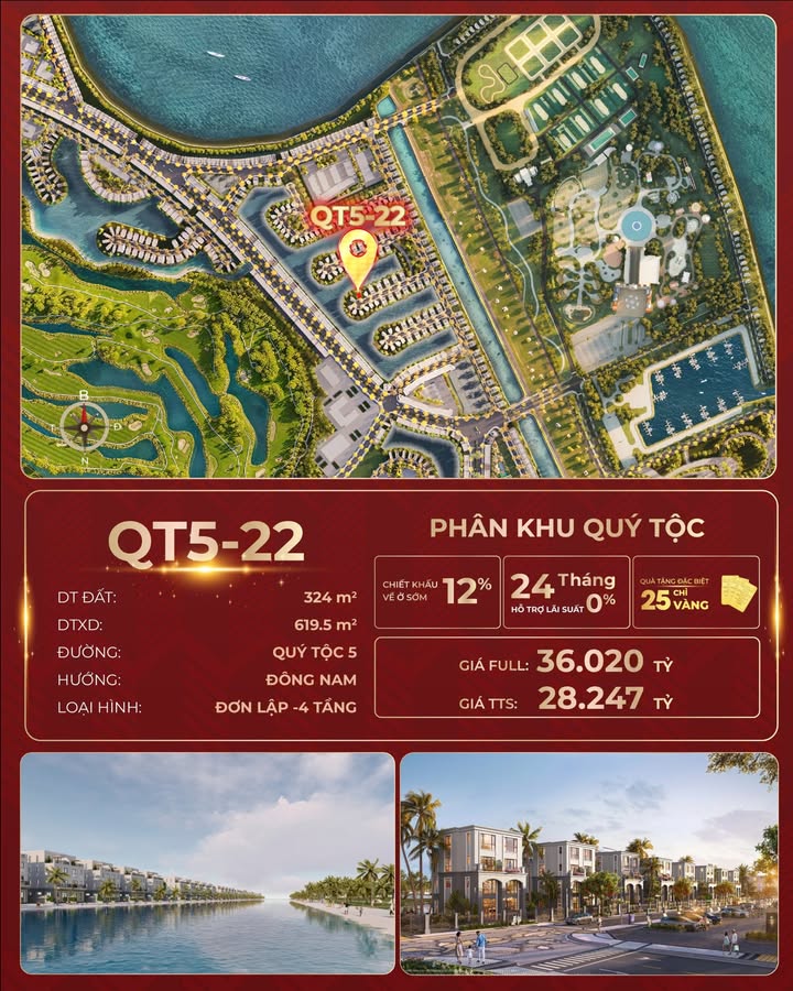 Biệt thự đơn lập QT5-22 tại Vinhomes Royal Island 324m² giá 28.247 tỷ - Tiềm năng sinh lời vượt trội!