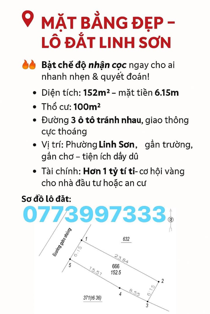 Đất nền Phường Linh Sơn 152m² giá 1 tỷ - Cơ hội đầu tư tuyệt vời!