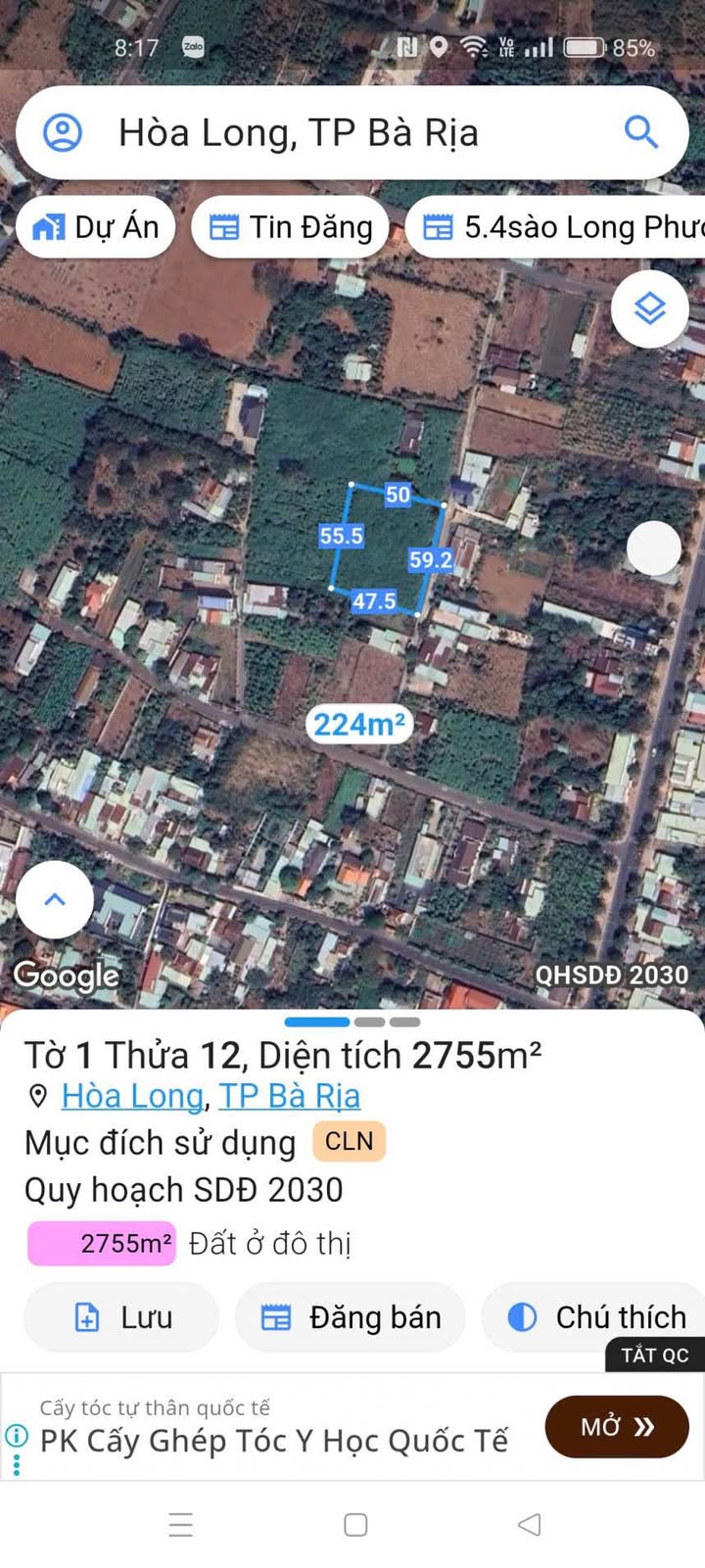 Đất Hòa Long, Bà Rịa 2755m² giá 9 tỷ - Cơ hội đầu tư không thể bỏ qua!