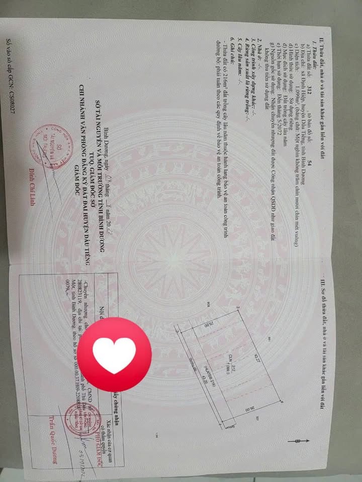 Đất nền Định Hiệp Dầu Tiếng 1075m² giá 1 tỷ - Sổ hồng chính chủ