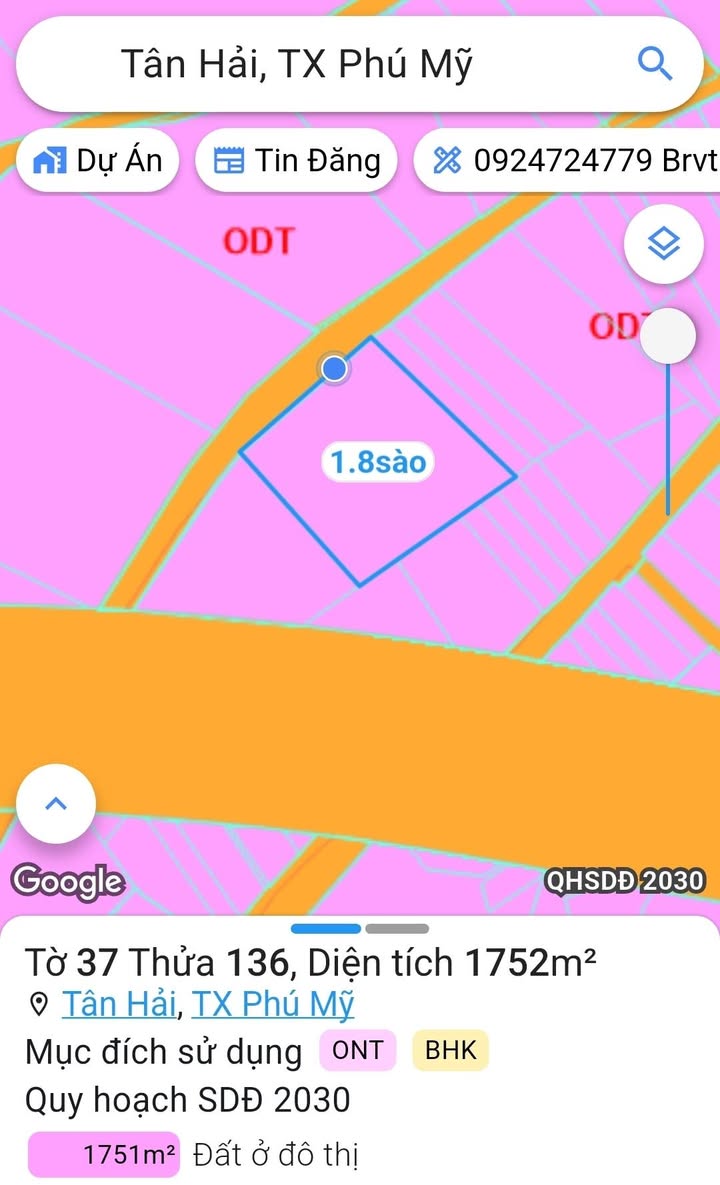 Đất sào mặt tiền đường nhựa Tân Hải, Phú Mỹ 1.752m² giá 13.5 tỷ - Cơ hội đầu tư hấp dẫn!