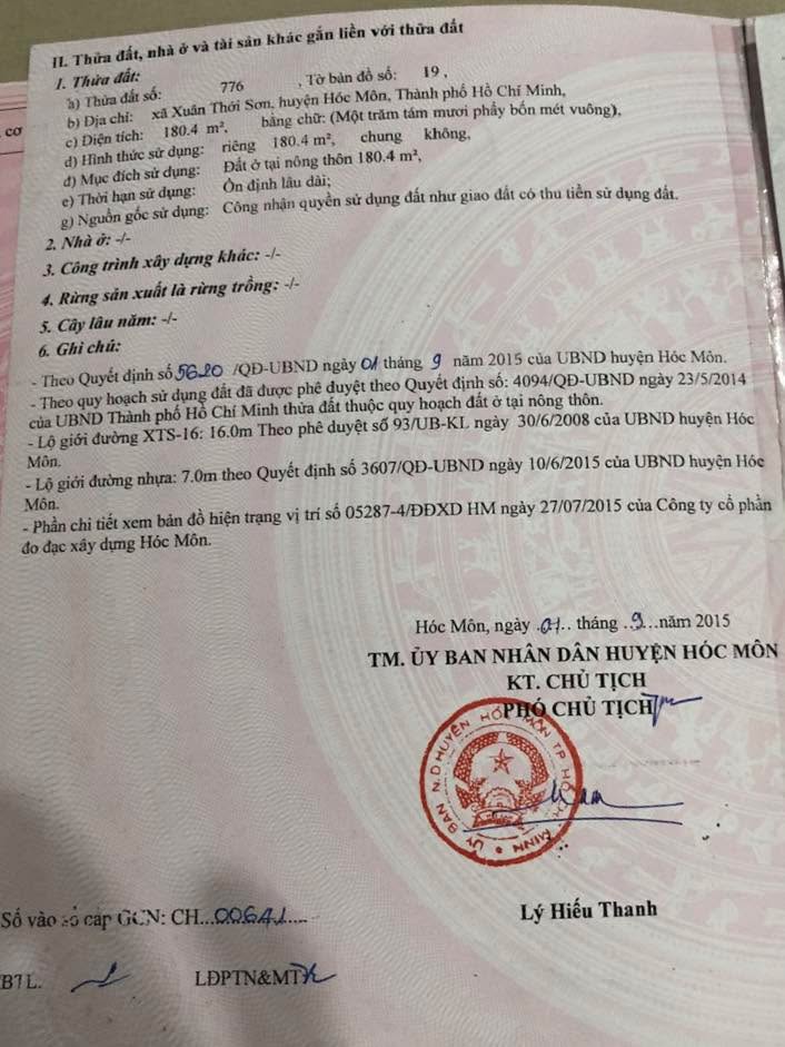 Đất nền 180m² tại Hóc Môn giá 6 tỷ - Sổ hồng riêng, hướng phát triển