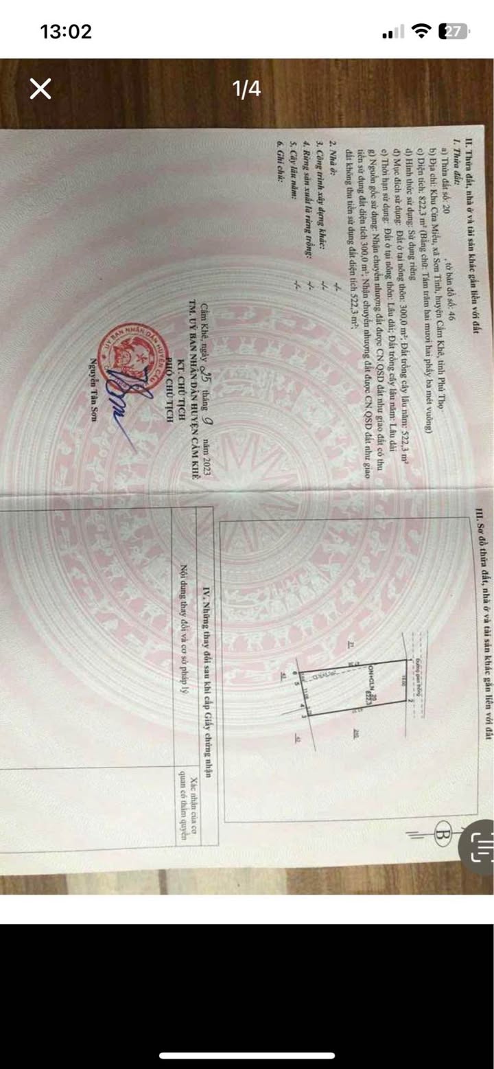 Đất thổ cư 822,3m² tại Cẩm Khê, Phú Thọ - Chính chủ bán gấp!