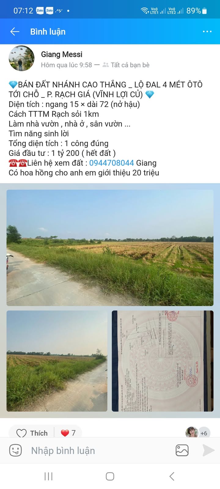 Đất nền Rạch Giá, Kiên Giang 1080m² giá 1.2 tỷ - Tiềm năng sinh lời cao!