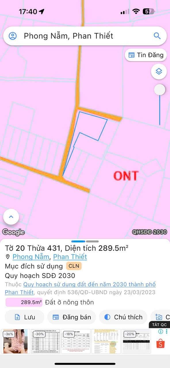 Đất thổ cư 289m² tại Phong Nẫm, Phan Thiết - Giá chỉ 1 tỷ VND!
