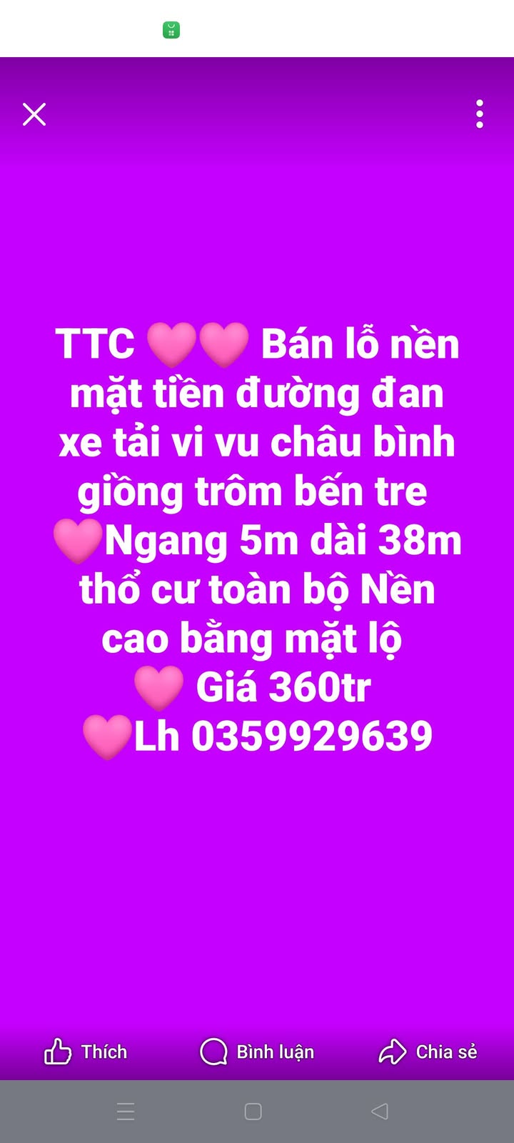 Đất nền mặt tiền đường Châu Bình, Giồng Trôm, Bến Tre 190m² giá 360 triệu - Cơ hội đầu tư tuyệt vời!