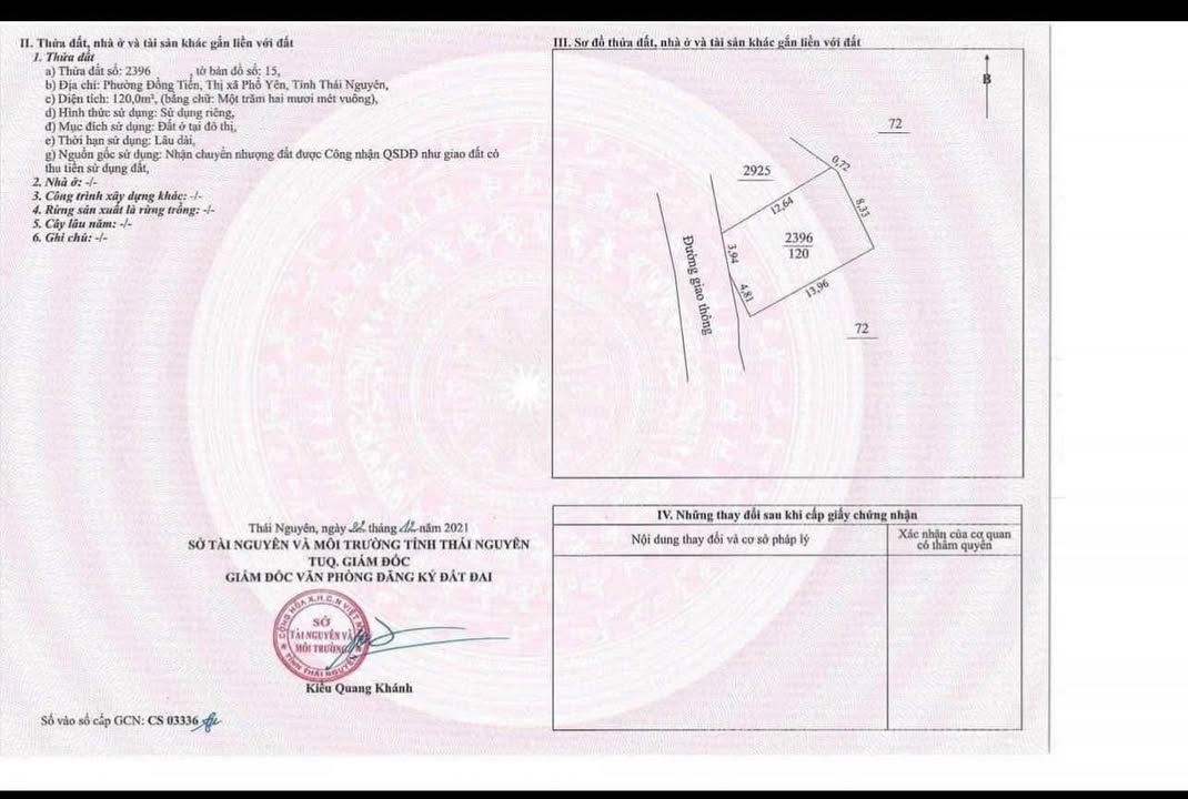 Đất thổ cư phường Đồng Tiến, TP Phổ Yên 120m² giá 1 tỷ - Kinh doanh ngay!