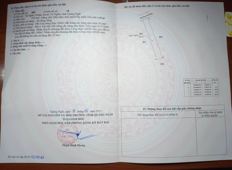 Đất Nghĩa Thuận, Tư Nghĩa 197.4m² giá 370 triệu - Mặt tiền đường bê tông rộng rãi!