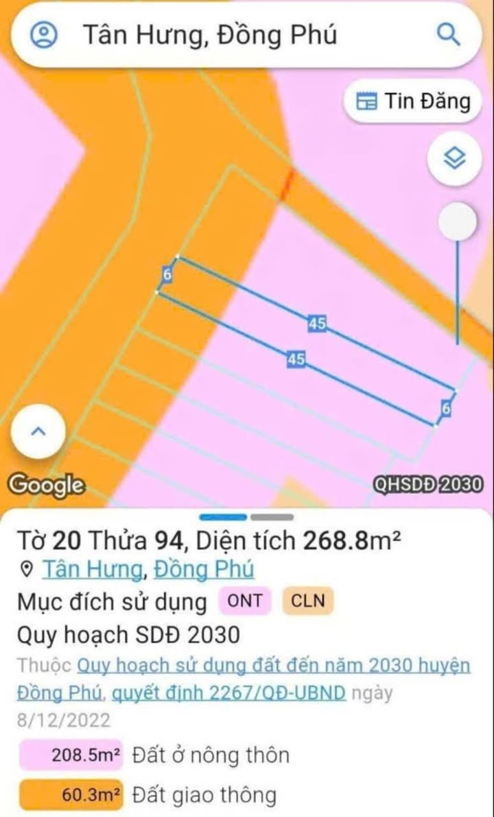 Đất thổ cư Tân Hưng Đồng Phú 270m² giá 300 triệu - Gần khu dân cư sầm uất!