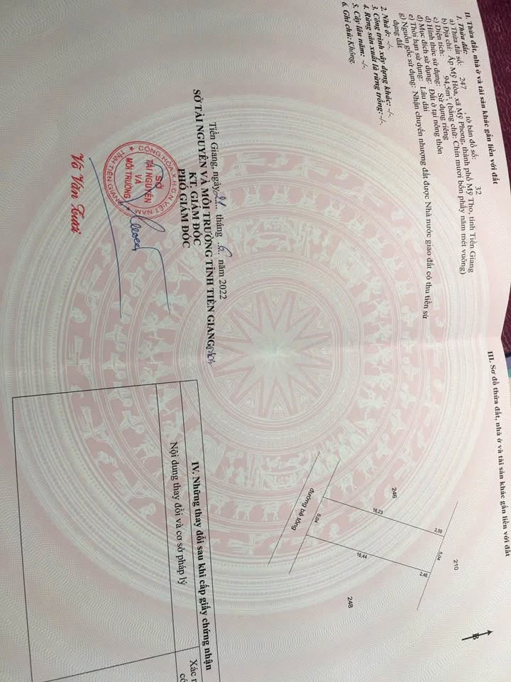 Đất thổ cư 190m² tại Mỹ Phong, TP. Mỹ Tho - Giá chỉ 1.35 tỷ, hướng Tây Nam!