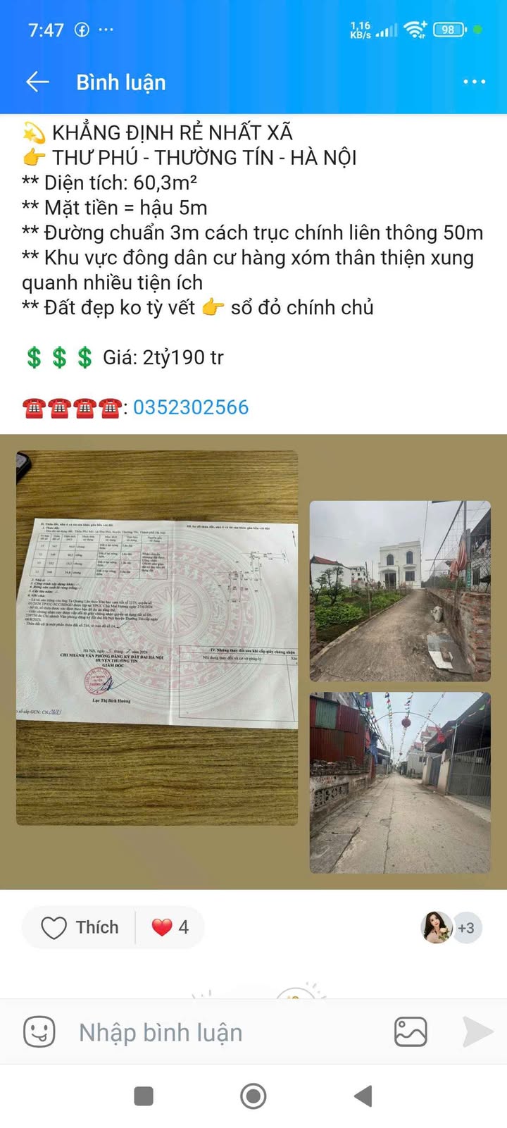 Đất Thư Phú Thường Tín 60.3m² giá 2.19 tỷ - Sổ đỏ chính chủ, vị trí đẹp!