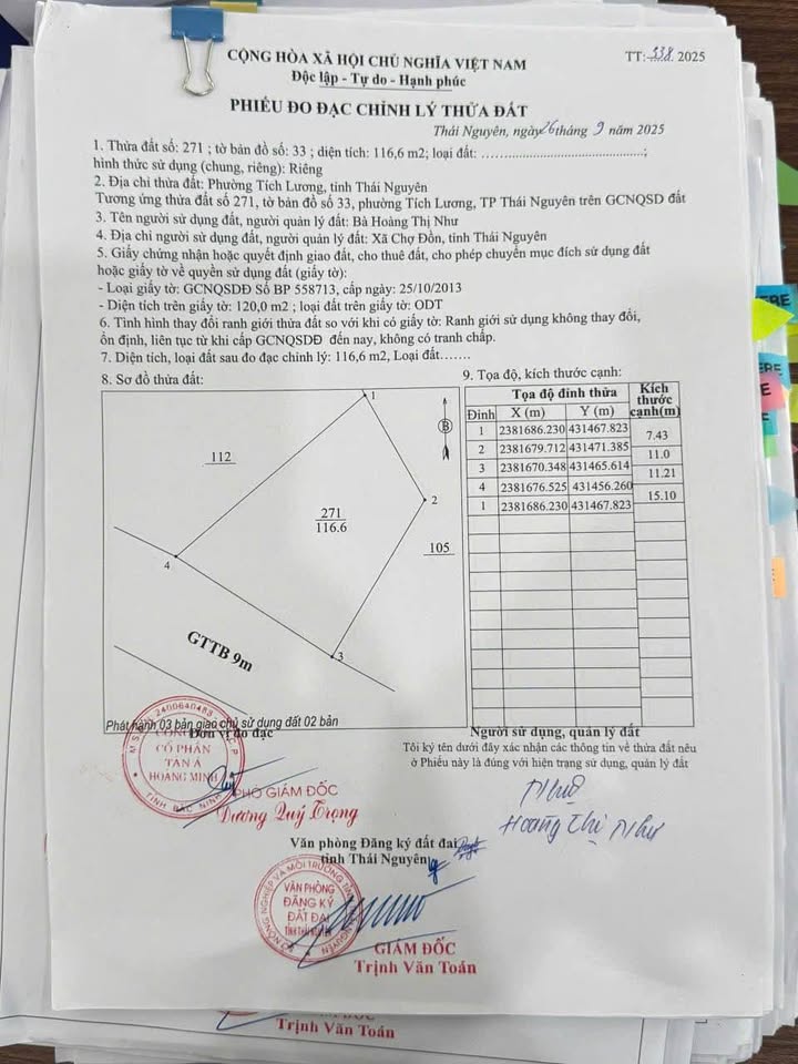 Đất thổ cư Tích Lương Sông Công 116,6m² giá 1,8 tỷ - Cơ hội đầu tư vàng!