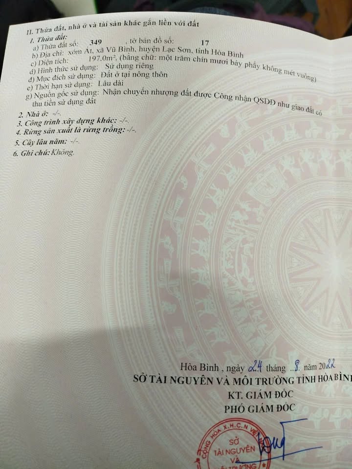 Đất thổ cư 197m² hai mặt tiền tại Vũ Bình, Lạc Sơn - Giá chỉ 280 triệu!