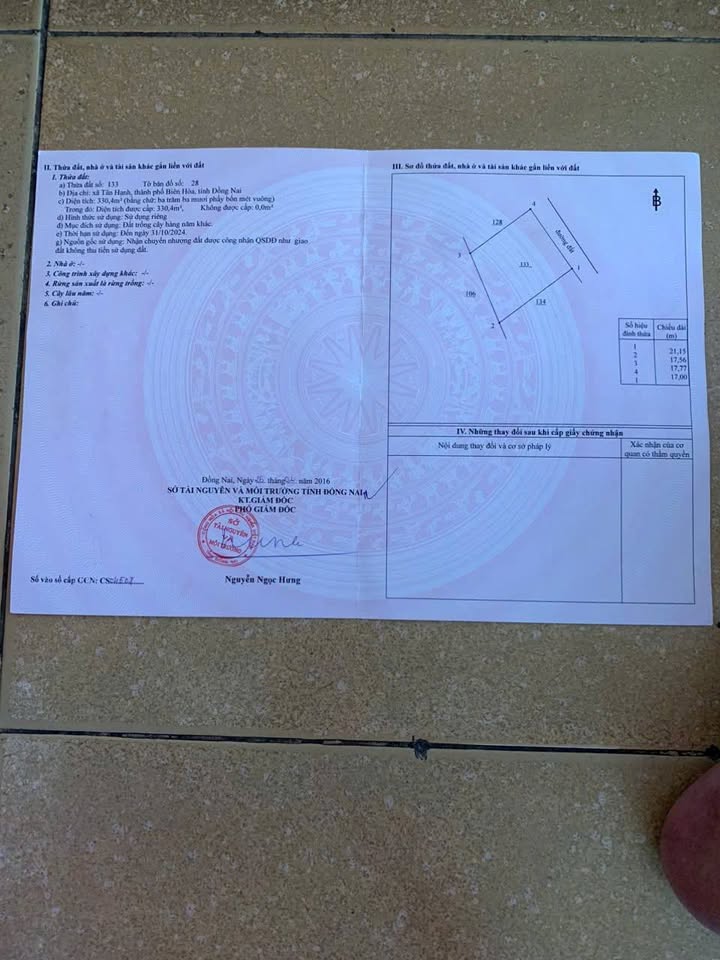 Đất thổ cư Vĩnh Cửu 96m² giá 1 tỷ - Sổ đỏ chính chủ