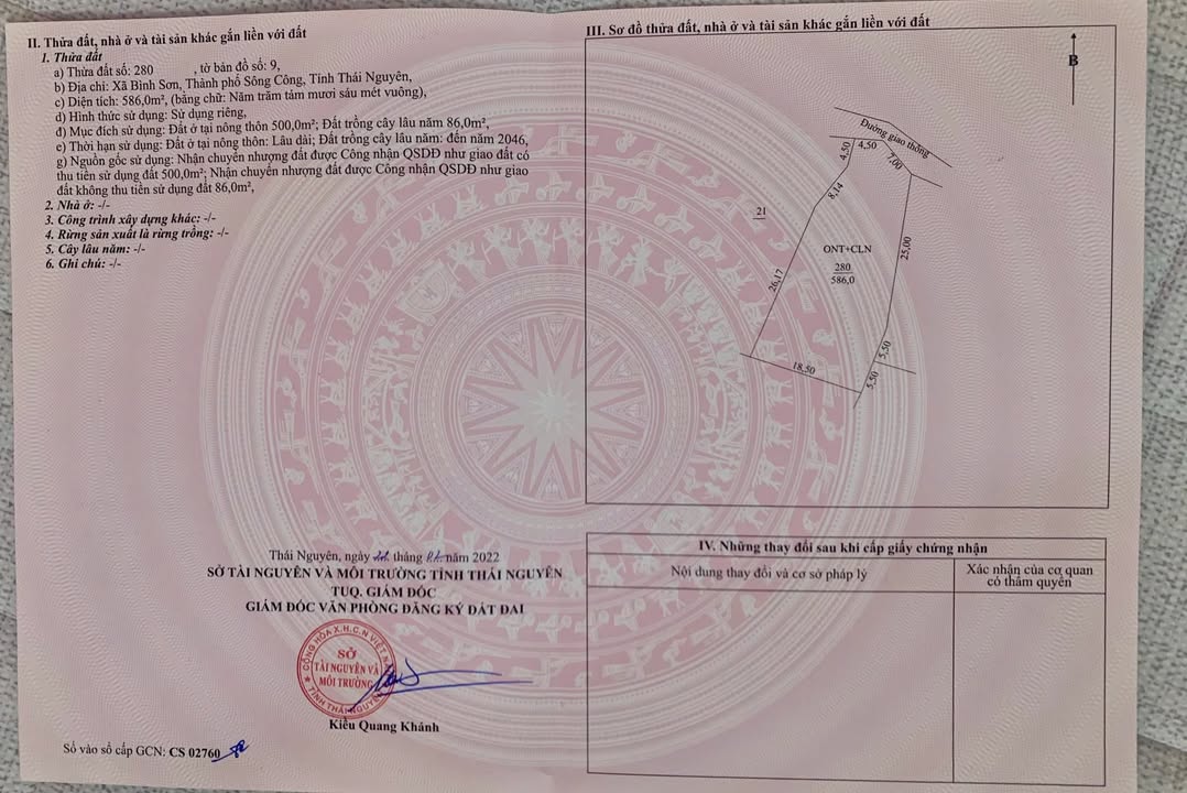 Đất thổ cư 568m² Bình Sơn, Sông Công chỉ 1 tỷ - Cơ hội đầu tư tuyệt vời!