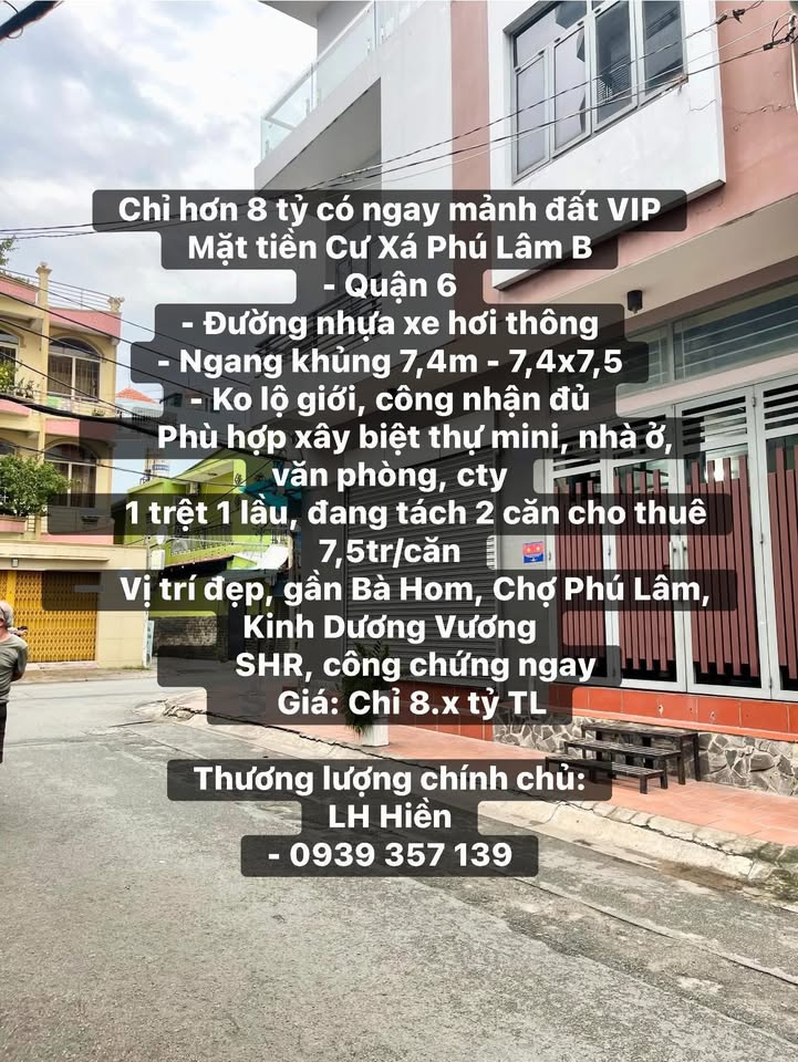 Nhà Mặt Tiền Cư Xá Phú Lâm B 55.5m² giá 8 tỷ - Vị trí đắc địa, đầu tư sinh lời!