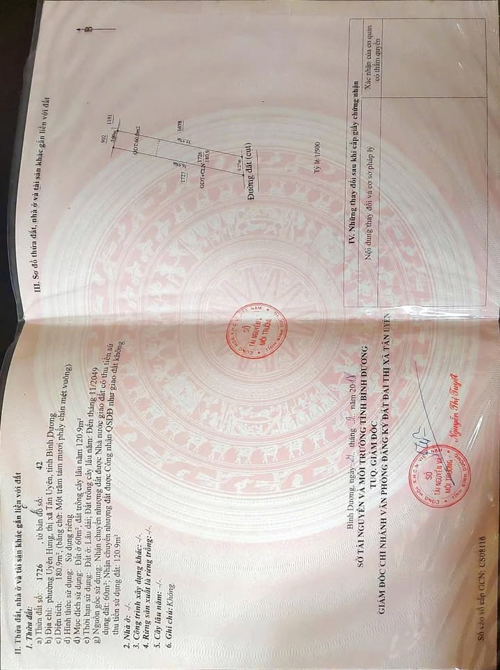 Đất thổ cư Uyên Hưng, Tân Uyên, Bình Dương 180m² giá 1.9 tỷ - Sổ hồng chính chủ!