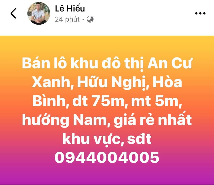 Đất nền khu đô thị An Cư Xanh Hòa Bình 75m² - Giá cực tốt, sổ đỏ chính chủ!
