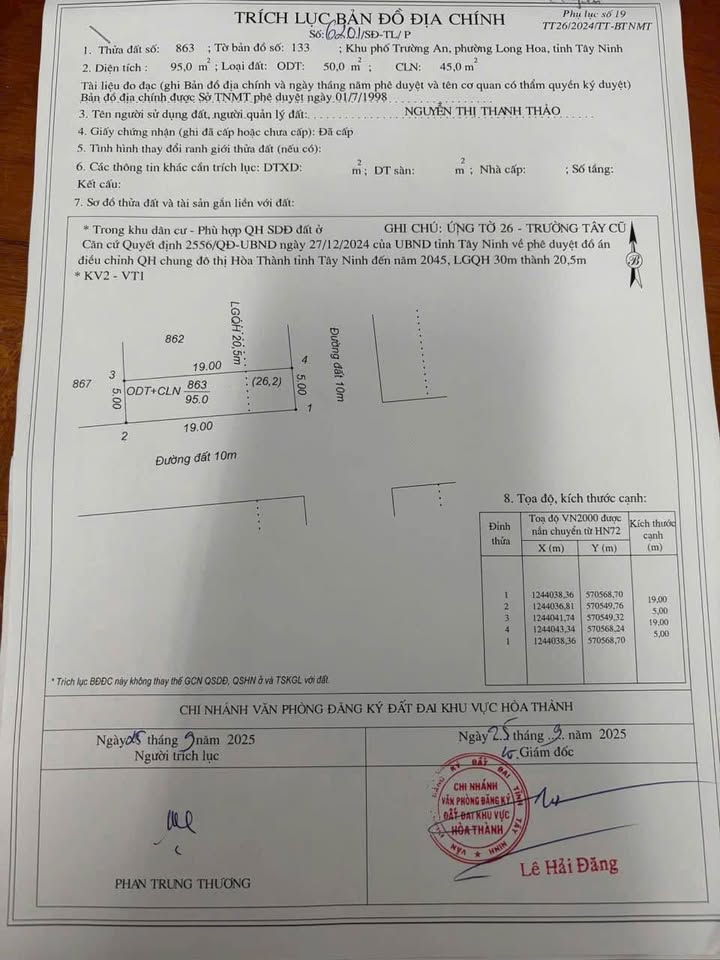 Đất thổ cư Hòa Thành 95m² giá 435 triệu - Đầu tư sinh lời ngay!