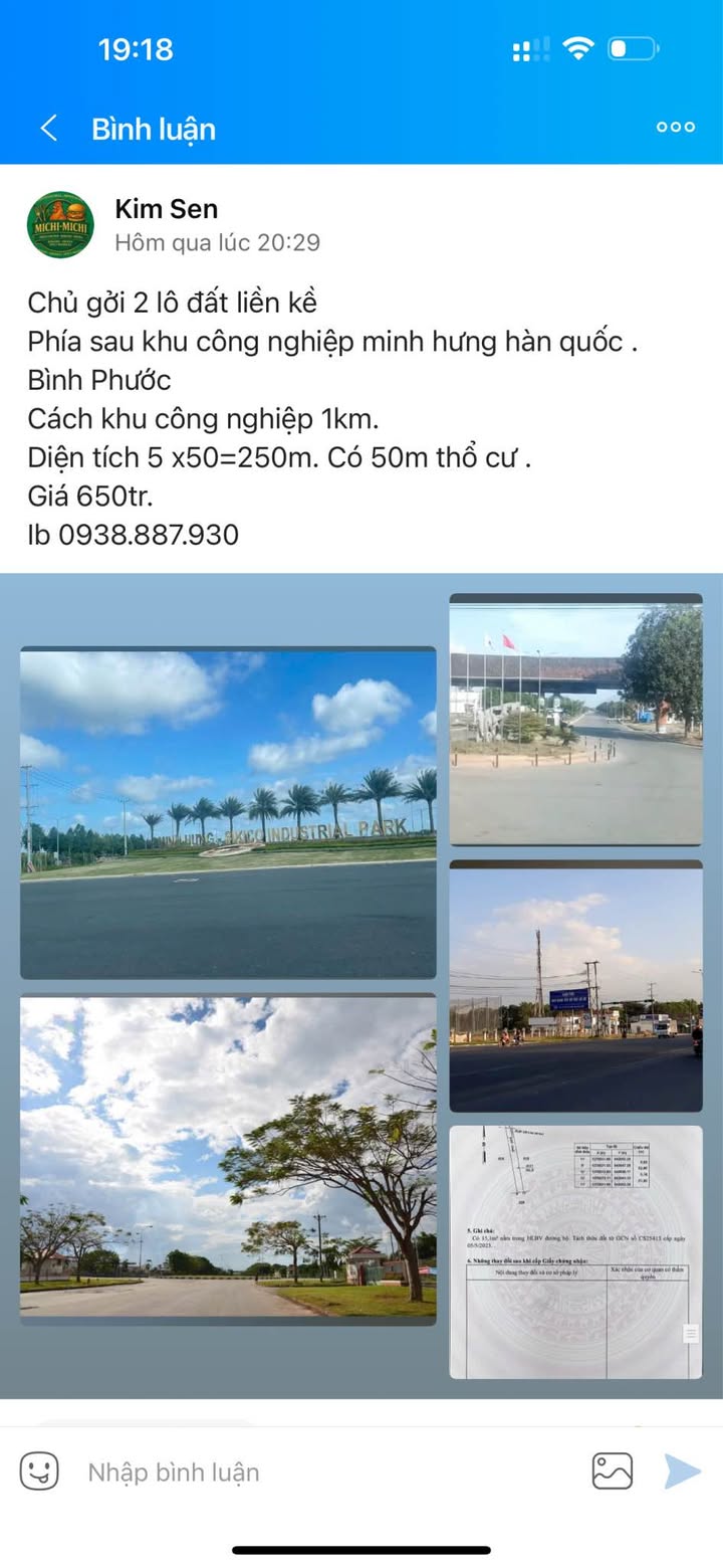 Đất nền 250m² tại khu công nghiệp Minh Hưng Hàn Quốc, giá 650 triệu - Sổ đỏ chính chủ!