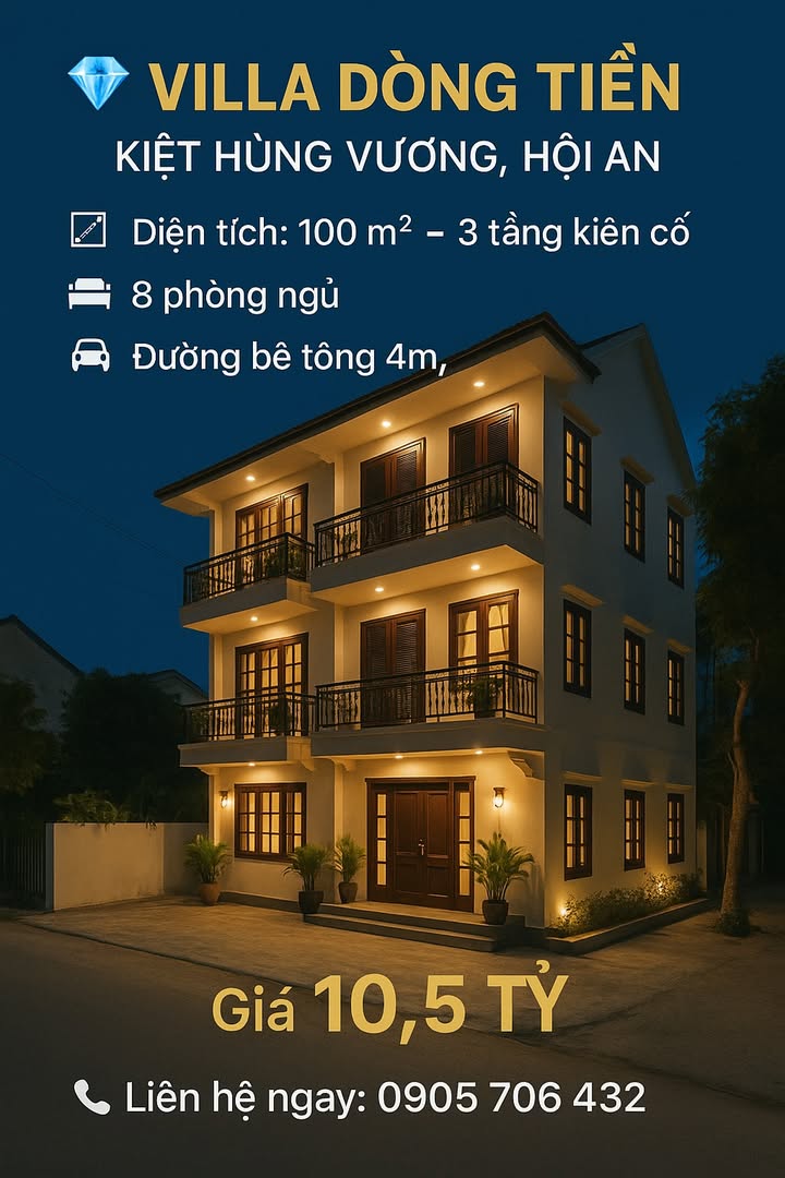Villa Dòng Tiền Hùng Vương, Hội An 100m² giá 10.5 tỷ - Đầu tư sinh lời ngay!