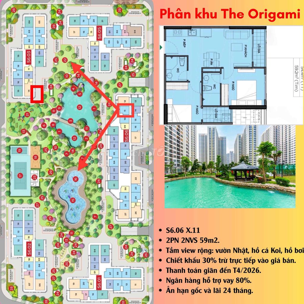 Căn hộ 1PN+ Vườn Nhật tại The Origami - Giá chỉ 2.739 tỷ, CK 30%!