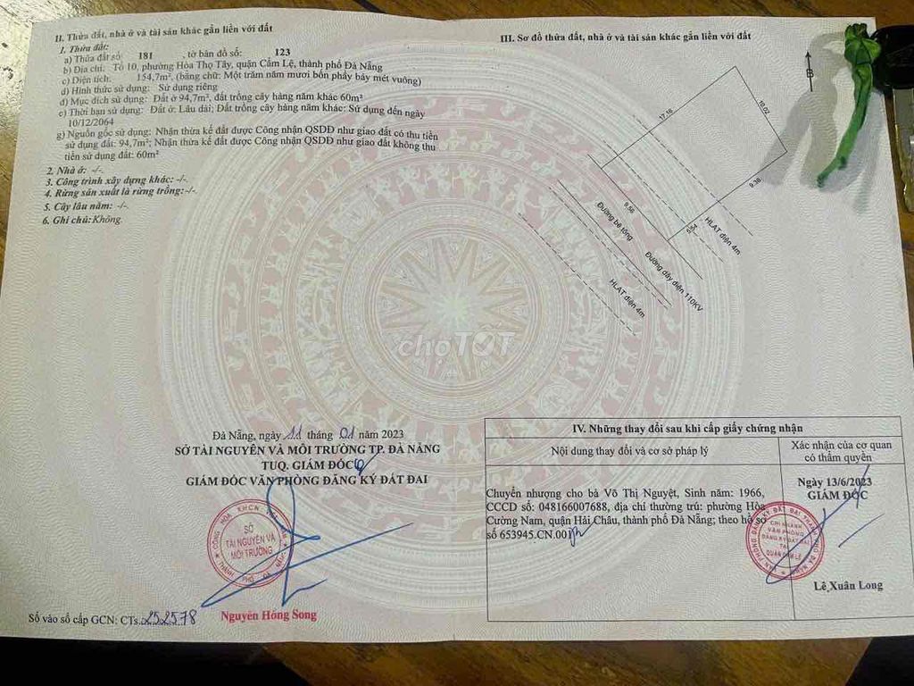 Đất Biệt thự nhà vườn Hòa Thọ Tây 147m² giá 2.35 tỷ - Đường ô tô vào tận nơi!