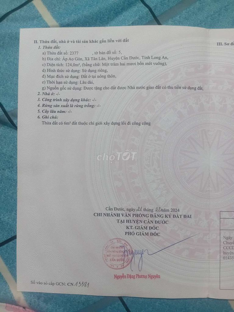 Đất thổ cư Cần Đước Long An 125m² - Sổ hồng chính chủ, giá hợp lý!