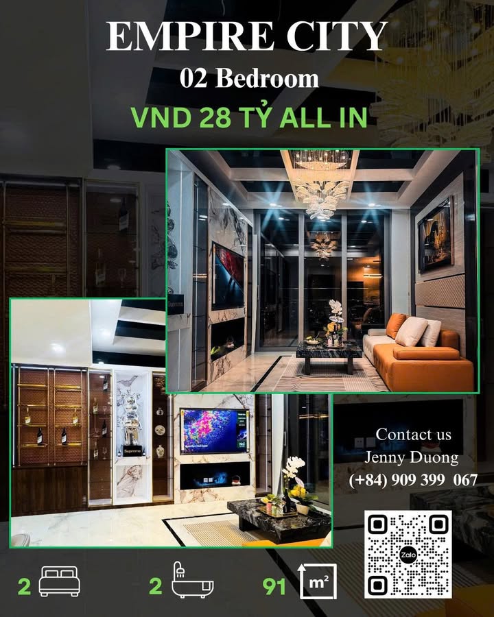 Căn hộ Empire City Quận 2 91m² giá 28 tỷ - Nội thất mới hoàn toàn!