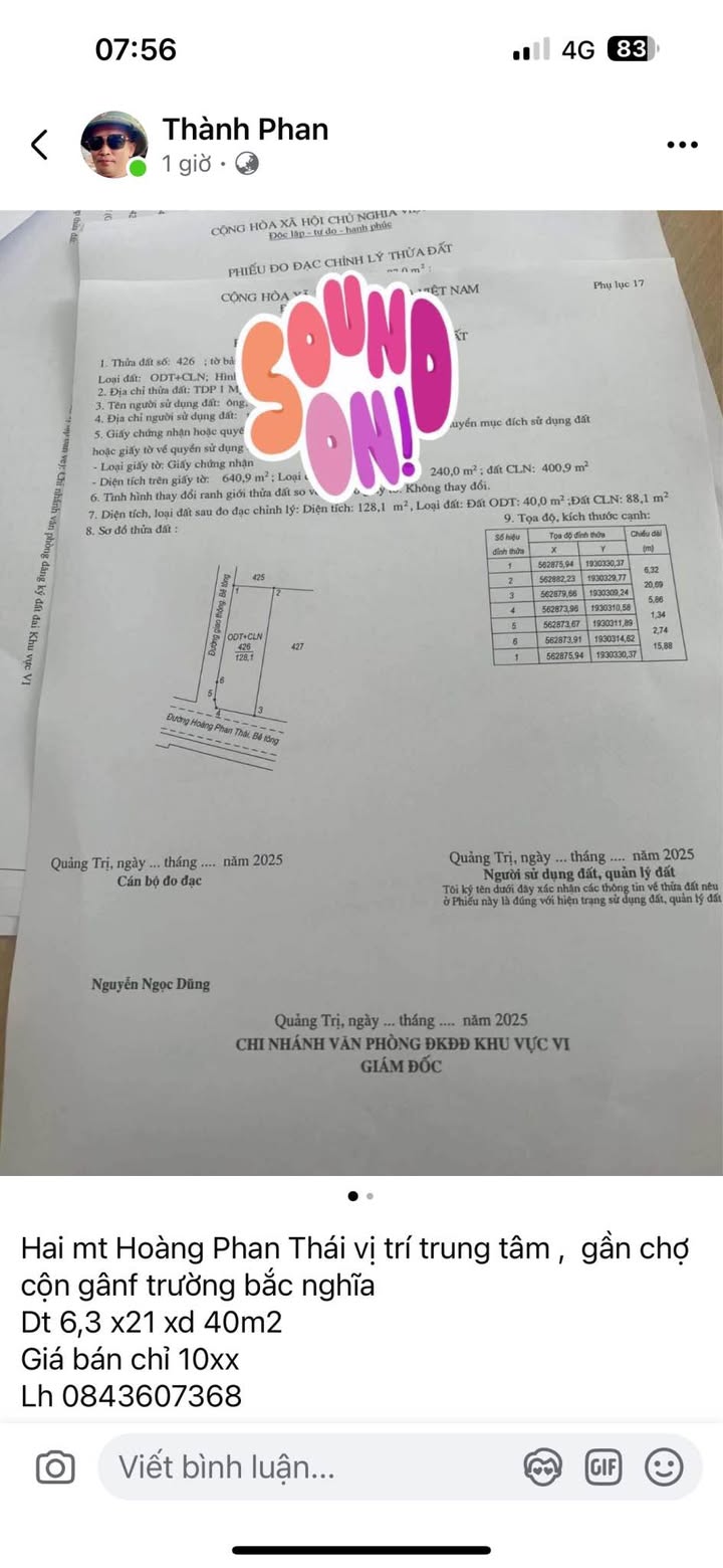 Đất chính chủ hai mặt tiền đường Hoàng Phan Thái 132.3m² giá chỉ 1 tỷ - Cơ hội đầu tư tuyệt vời!