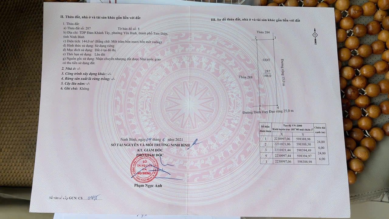 Đất nền Yên Bình - Tam Điệp 144m² giá chỉ 3.5 tỷ - Đầu tư sinh lời ngay!