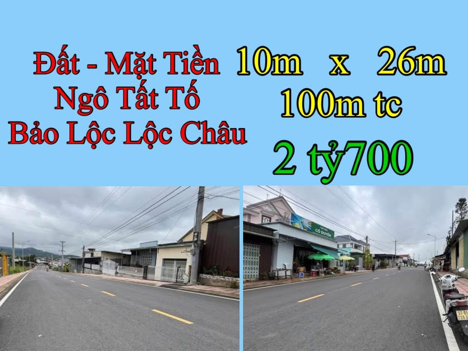 Đất Mặt Tiền Ngô Tất Tố, Bảo Lộc 260m² giá 2.7 tỷ - Sổ đỏ chính chủ!