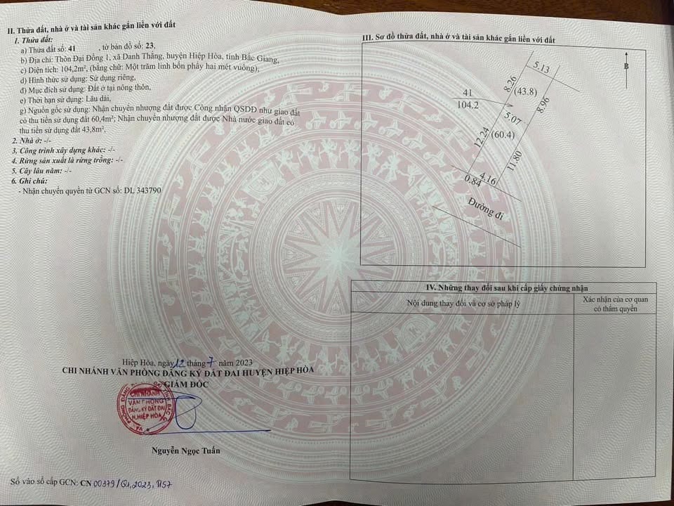 Đất thổ cư 104m² tại Danh Thắng, Hiệp Hòa - Giá thỏa thuận, đầy tài lộc!