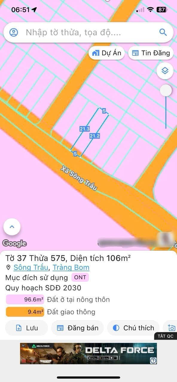 Đất mặt tiền Tiến Nam Hưng, Sông Trầu, Trảng Bom 105m² giá chỉ 1.099 tỷ - Cơ hội đầu tư tuyệt vời!