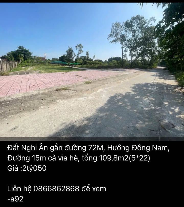 Đất Nghi Ân 109.8m² giá 2.05 tỷ - Vị trí đẹp, gần đường 72M!