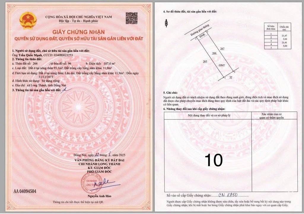 Đất thổ cư 105m² tại xã Lộc An, Long Thành - Giá chỉ 1.8 tỷ, an ninh tốt!